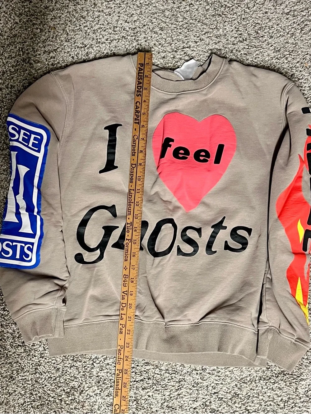 Taupe Crewneck Sweatshirt with Red Heart Graphic